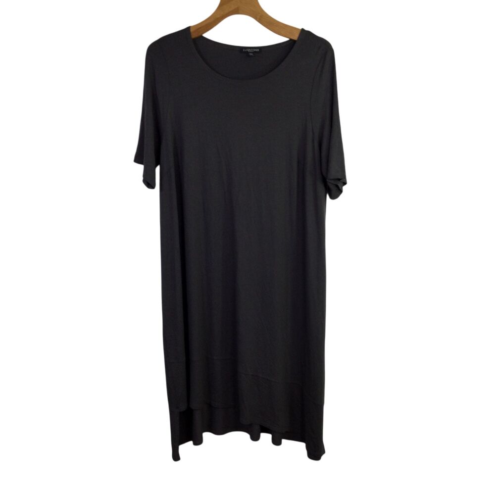 Eileen Fisher Women T-Shirt Dress Stretch Short-Sleeve Dark Gray Size 1X Plus